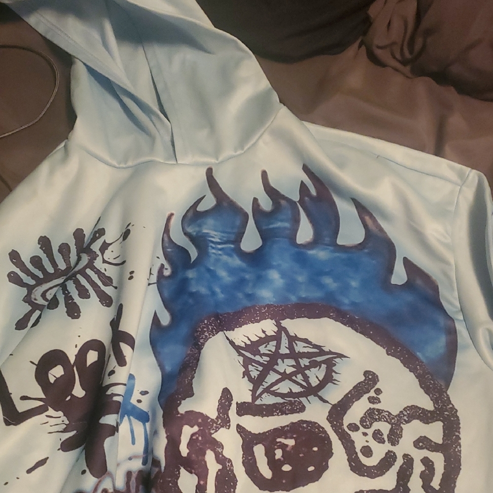 Graphic Hoodie with Blue and Black Design